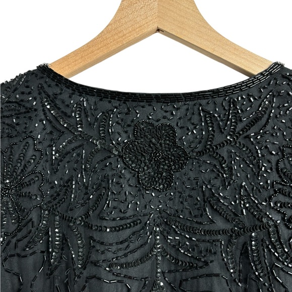 JMD New York Beaded Silk Black Jacket Cardigan Holiday Party Evening Wear - Picture 5 of 9